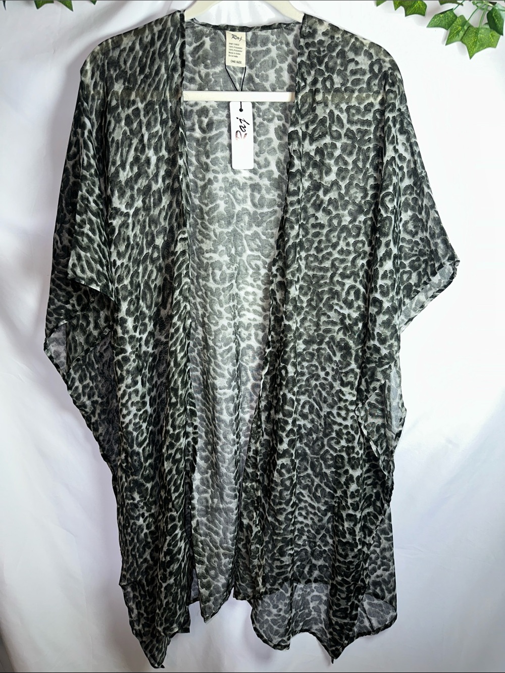 Raj Sheer Leopard Print Kimono - Black Gray